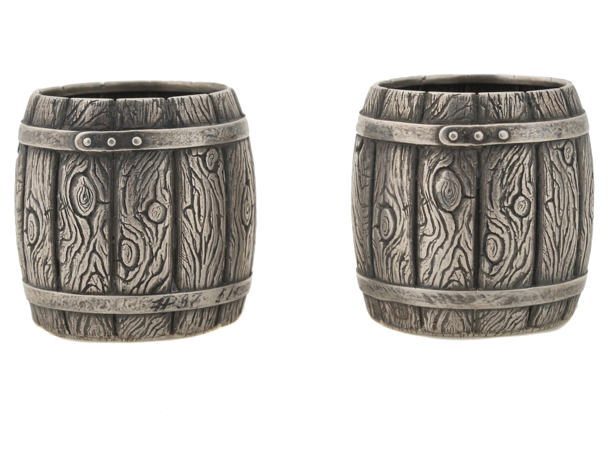 PAIR OF RUSSIAN SILVER WOODEN BARREL VODKA CUPS PIC-3